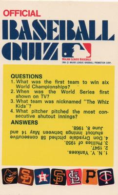 1972 Fleer Official Major League Patches - Official Baseball Quiz Cards #NNO Orioles-Twins, 4 questions Front