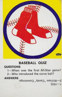 1970 Fleer Official Major League Patches - Quiz Cards #NNO Boston Red Sox Front