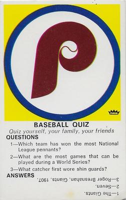1971 Fleer Official Major League Patches - Quiz Cards #NNO Philadelphia Phillies Front