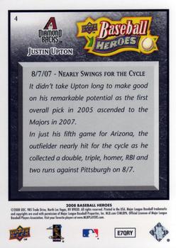 2008 Upper Deck Baseball Heroes - Black #4 Justin Upton Back