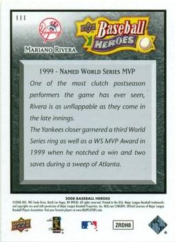 2008 Upper Deck Baseball Heroes - Black #111 Mariano Rivera Back