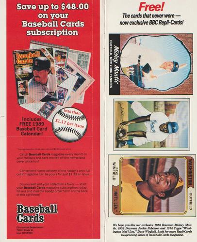 1988 Baseball Cards Magazine Repli-cards - Panels #1 / 1 / 456 Mickey Mantle / Jackie Robinson / Dave Winfield Front