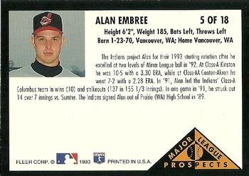 1993 Fleer - Major League Prospects (Series One) #5 Alan Embree Back