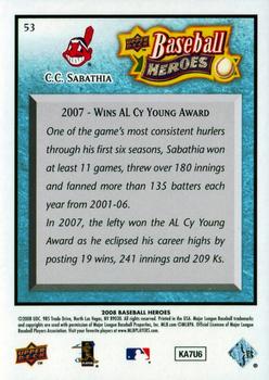 2008 Upper Deck Baseball Heroes - Light Blue #53 CC Sabathia Back