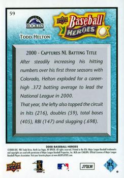 2008 Upper Deck Baseball Heroes - Light Blue #59 Todd Helton Back