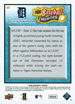 2008 Upper Deck Baseball Heroes - Light Blue #65 Justin Verlander Back