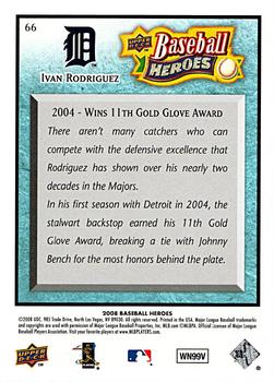 2008 Upper Deck Baseball Heroes - Light Blue #66 Ivan Rodriguez Back