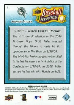 2008 Upper Deck Baseball Heroes - Light Blue #71 Andrew Miller Back