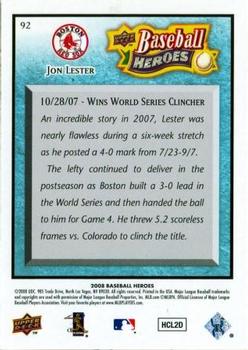 2008 Upper Deck Baseball Heroes - Light Blue #92 Jon Lester Back