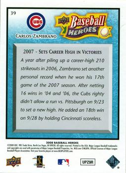 2008 Upper Deck Baseball Heroes - Light Blue #39 Carlos Zambrano Back