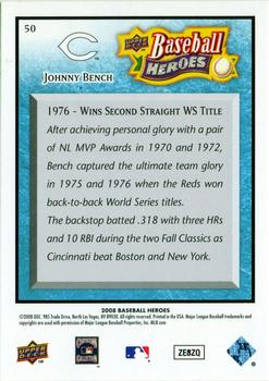 2008 Upper Deck Baseball Heroes - Light Blue #50 Johnny Bench Back