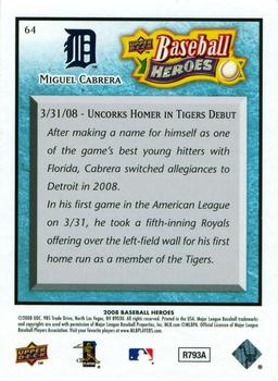 2008 Upper Deck Baseball Heroes - Light Blue #64 Miguel Cabrera Back