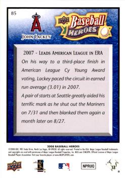 2008 Upper Deck Baseball Heroes - Navy Blue #85 John Lackey Back