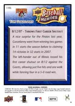 2008 Upper Deck Baseball Heroes - Navy Blue #146 Tom Gorzelanny Back