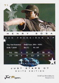 2007 Just Minors Just Rookies - Just Stars White Edition (51-75) #71 Henry Sosa Back