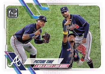 2021 Topps #372 Picture Time (Cristian Pache / Ronald Acuna Jr. / Nick Markakis) Front