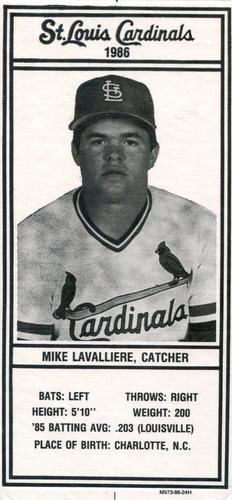 1986 Schnucks Milk St. Louis Cardinals #NNO Mike LaValliere Front