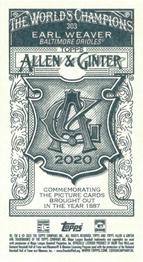 2020 Topps Allen & Ginter - Mini A & G Back #303 Earl Weaver Back