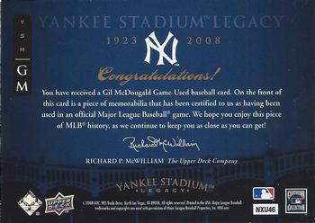 2008 Upper Deck Yankee Stadium Legacy - Memorabilia #GM Gil McDougald Back