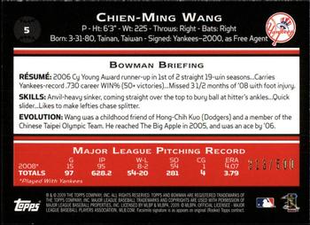 2009 Bowman - Blue #5 Chien-Ming Wang Back
