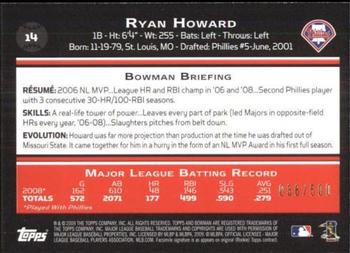2009 Bowman - Blue #14 Ryan Howard Back