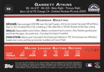 2009 Bowman - Blue #55 Garrett Atkins Back