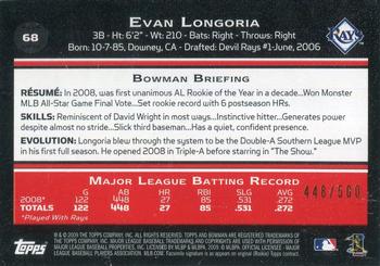 2009 Bowman - Blue #68 Evan Longoria Back