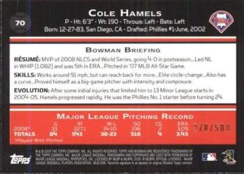 2009 Bowman - Blue #70 Cole Hamels Back