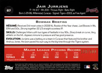 2009 Bowman - Blue #87 Jair Jurrjens Back