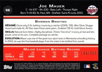 2009 Bowman - Blue #98 Joe Mauer Back