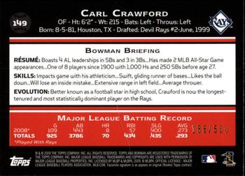 2009 Bowman - Blue #149 Carl Crawford Back