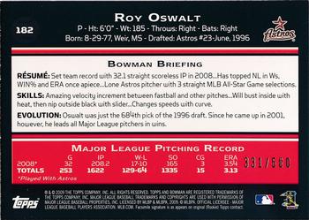 2009 Bowman - Blue #182 Roy Oswalt Back