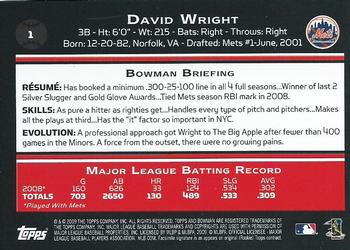 2009 Bowman - Gold #1 David Wright Back