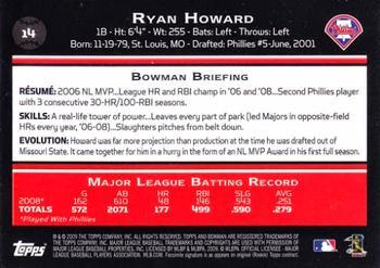 2009 Bowman - Gold #14 Ryan Howard Back