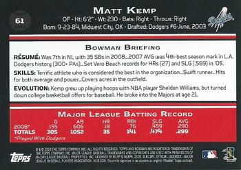 2009 Bowman - Gold #61 Matt Kemp Back