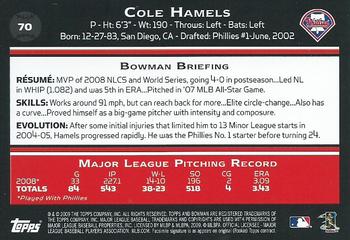 2009 Bowman - Gold #70 Cole Hamels Back