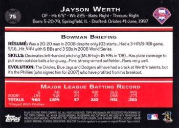 2009 Bowman - Gold #75 Jayson Werth Back