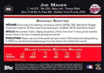 2009 Bowman - Gold #98 Joe Mauer Back