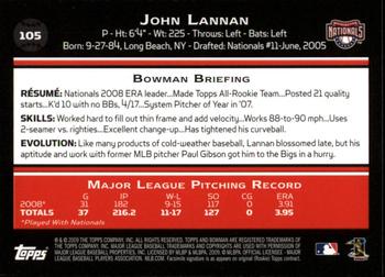 2009 Bowman - Gold #105 John Lannan Back
