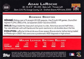 2009 Bowman - Gold #113 Adam LaRoche Back