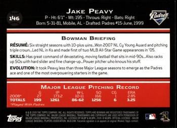 2009 Bowman - Gold #146 Jake Peavy Back