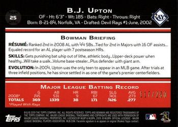 2009 Bowman - Orange #25 B.J. Upton Back