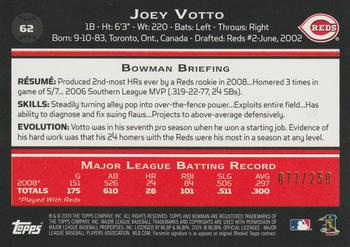 2009 Bowman - Orange #62 Joey Votto Back