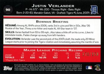 2009 Bowman - Orange #90 Justin Verlander Back