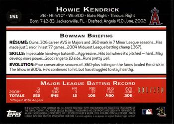 2009 Bowman - Orange #151 Howie Kendrick Back