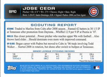 2009 Bowman - Prospects #BP10 Jose Ceda Back