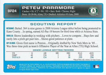 2009 Bowman - Prospects #BP24 Petey Paramore Back