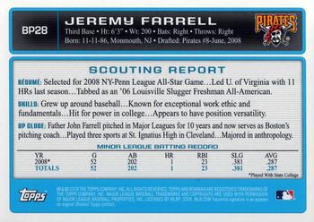 2009 Bowman - Prospects #BP28 Jeremy Farrell Back