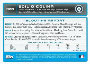 2009 Bowman - Prospects #BP53 Edilio Colina Back