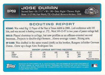 2009 Bowman - Prospects #BP69 Jose Duran Back